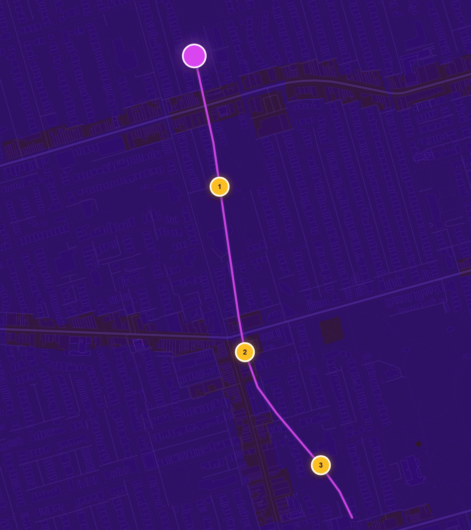 Merba discovery map showing a real routed local appointment path
