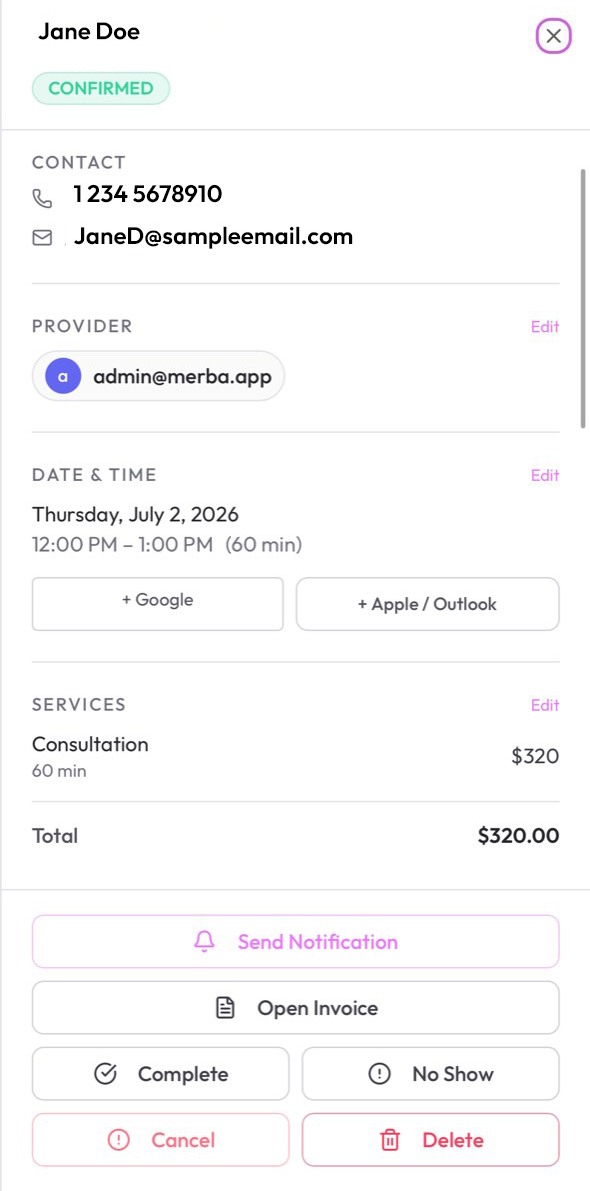Merba client and appointment context